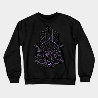 Blooming Lotus Flower Hamsa / Purple Crewneck Sweatshirt